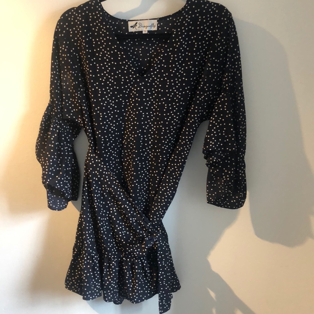 Polka Dot Wrap Dress with flutter sleeve